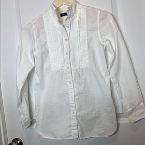 Ralph Lauren Pleated Front White Long Sleeves Top